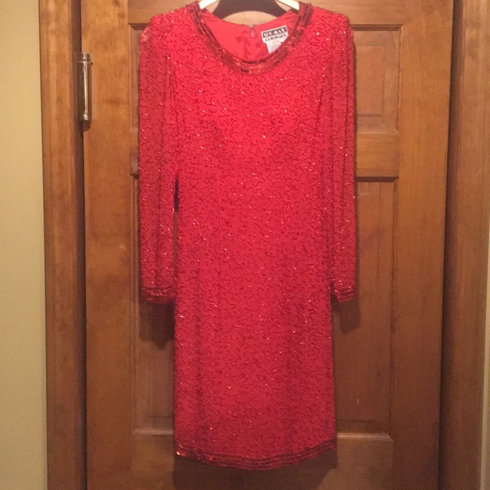 Vibrant red vintage cocktail dress size small 36